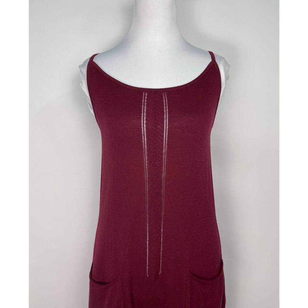Anthropologie Burgundy Knit Sleeveless Wide Leg Jumpsuit With Pockets Size M - Picture 3 of 9